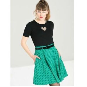 Hell bunny green skater skirt with hearts